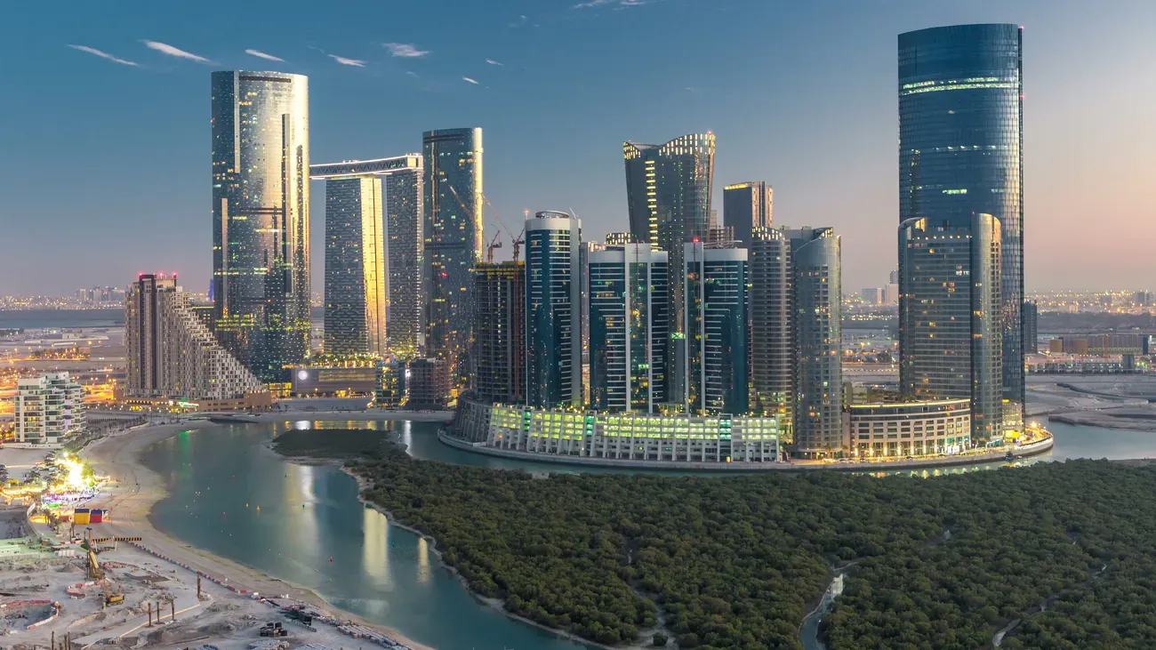 Skyscrapers of the Abu Dhabi skyline along the water