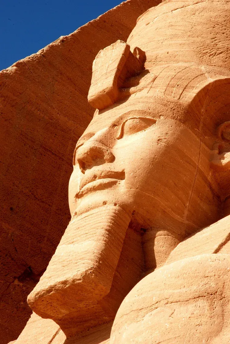 The head of one of the Ramesses II colossi at Abu Simbel