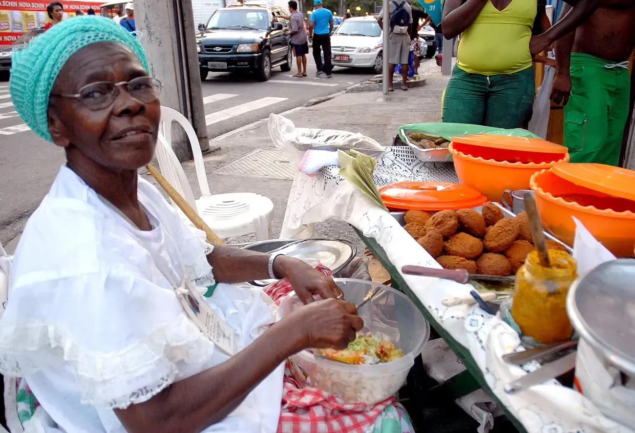 A stall selling acaraje in the street in Salvador, Bahia