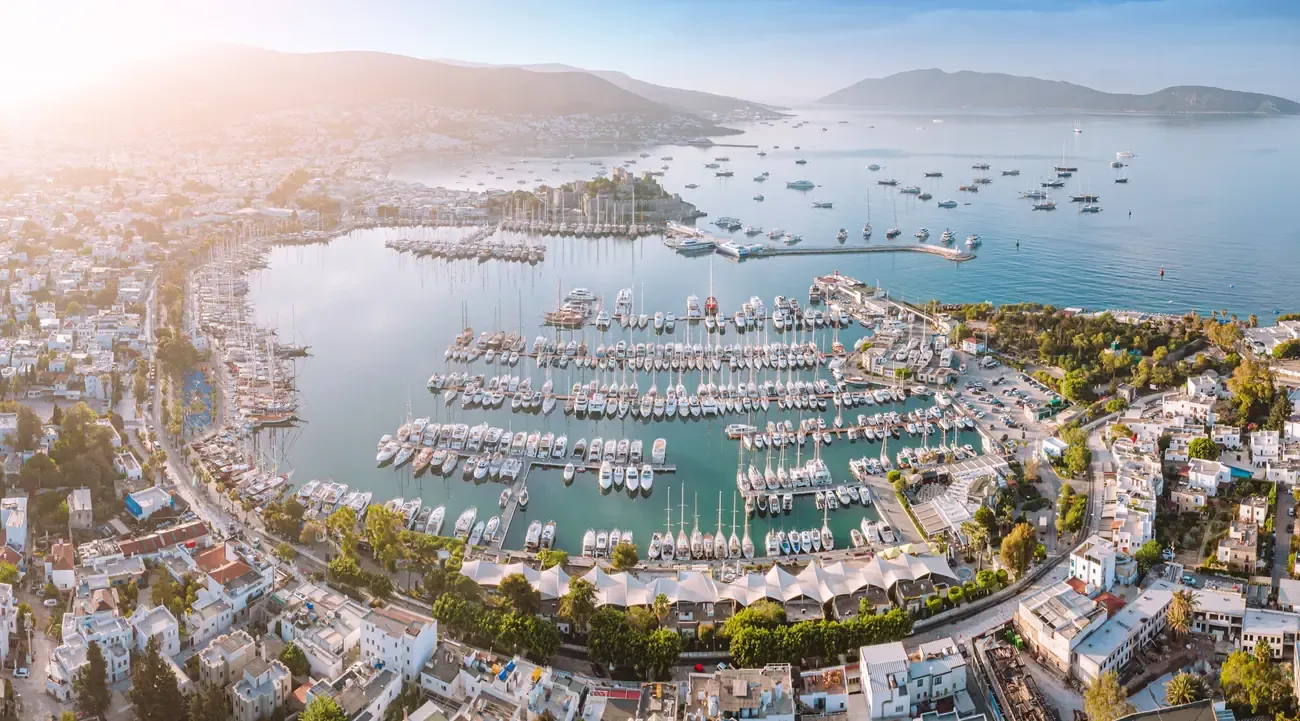 Aerial view of Bodrum harbour, Turkey