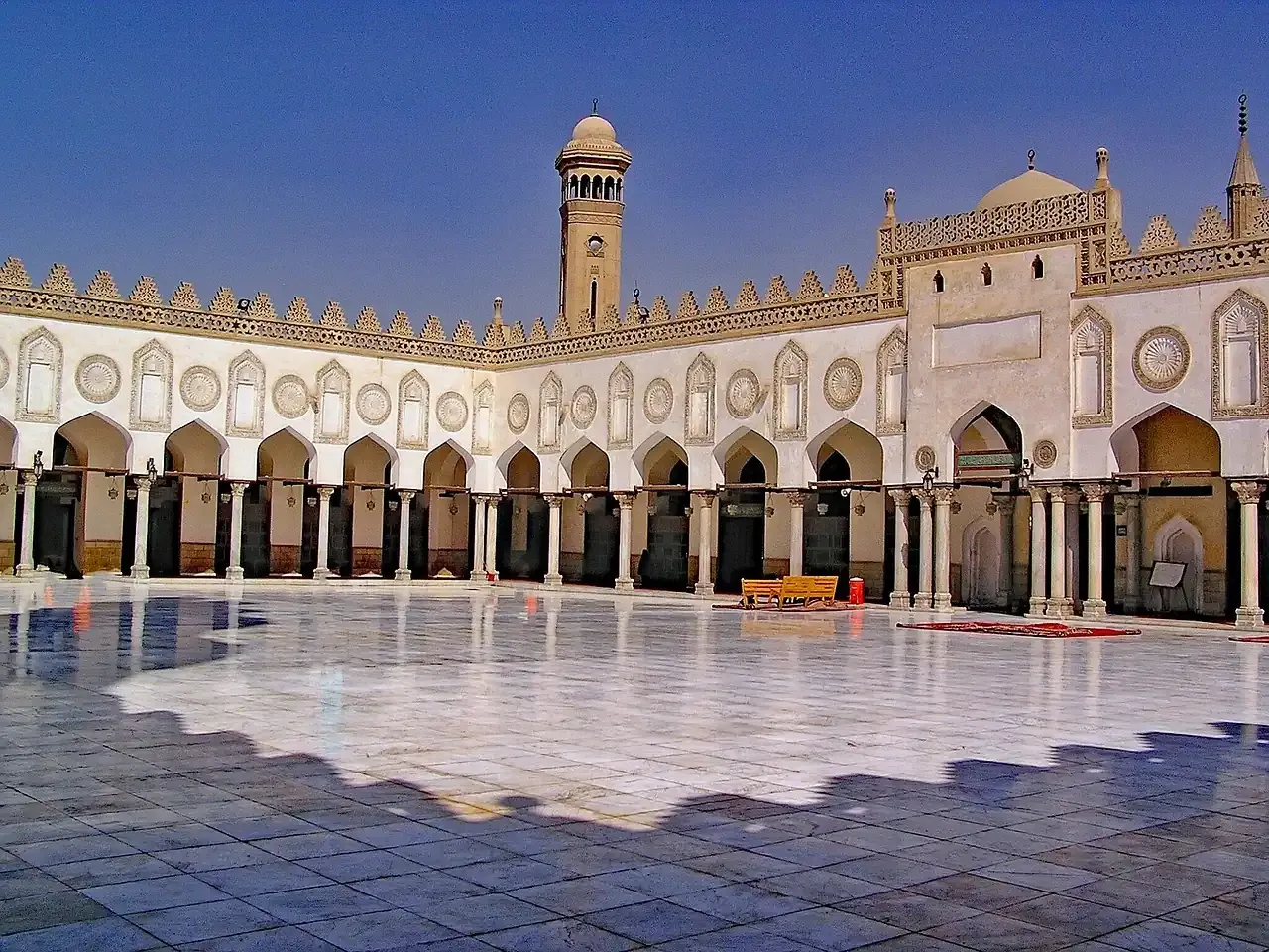 The marble courtyard of the Al-Azhar Mosque in Cairo