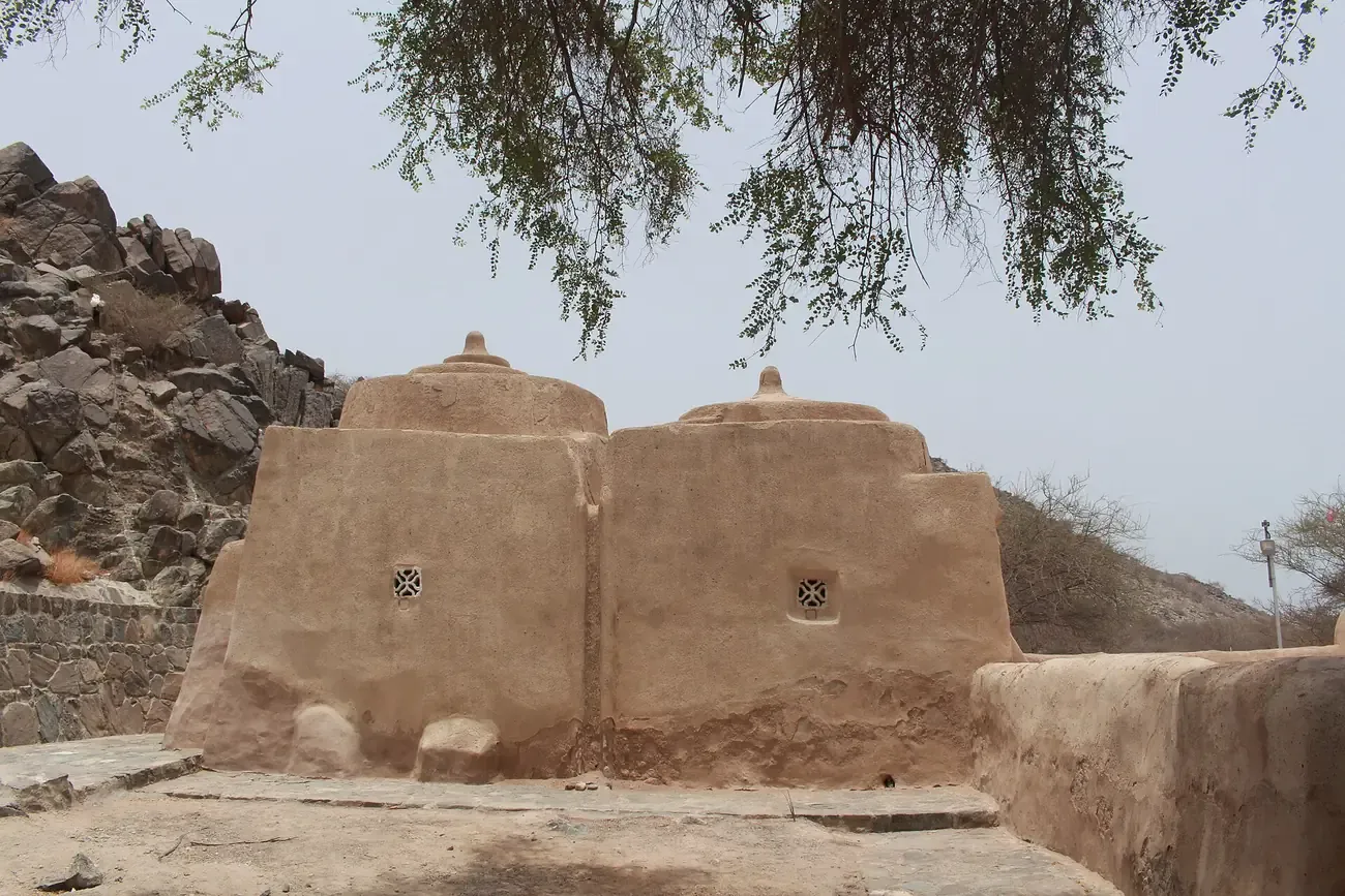The four low domes of Al Bidya Mosque in the emirate of Fujairah