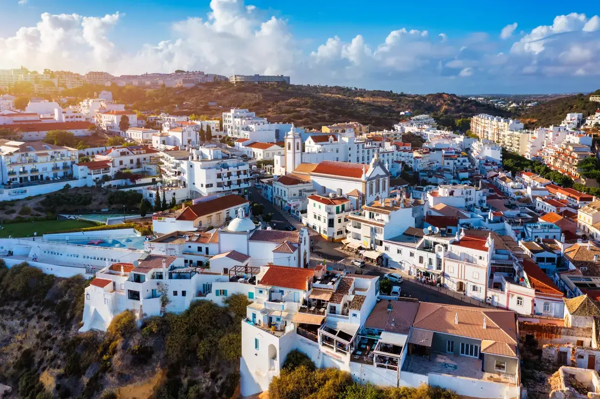 Aerial view of the white old town of Albufeira, Algarve