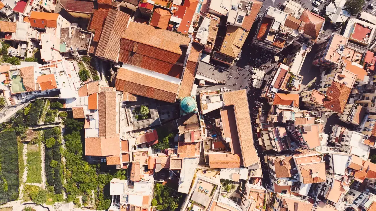 Aerial view of Amalfi's rooftops on the Amalfi Coast, Italy