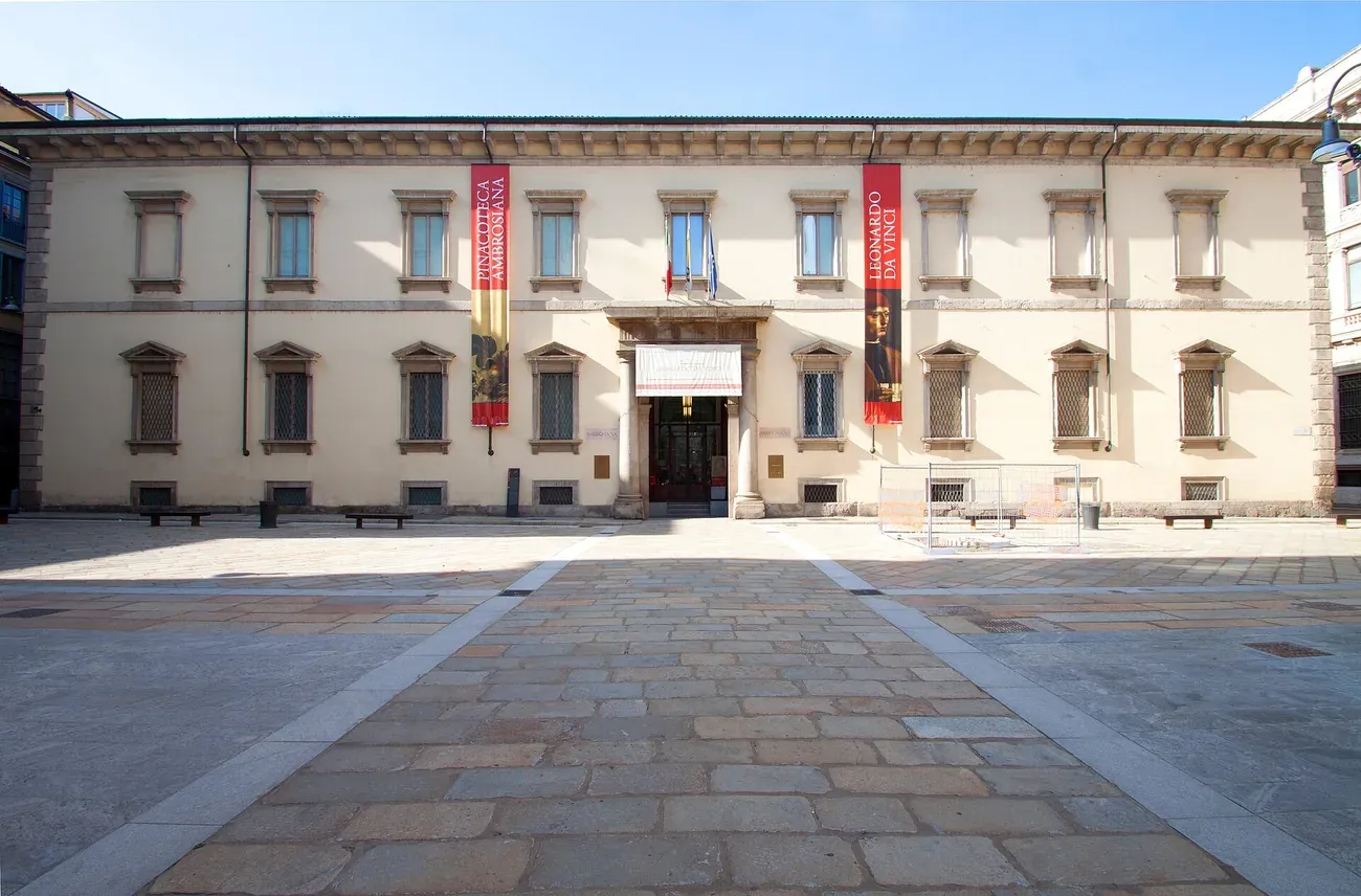 Facade of the Biblioteca and Pinacoteca Ambrosiana on Piazza Pio XI in Milan