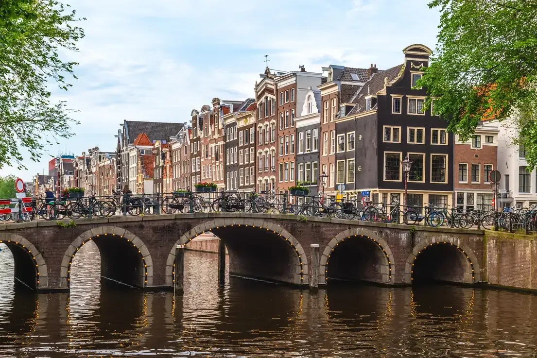 Canal houses along the Leidsegracht canal in Amsterdam