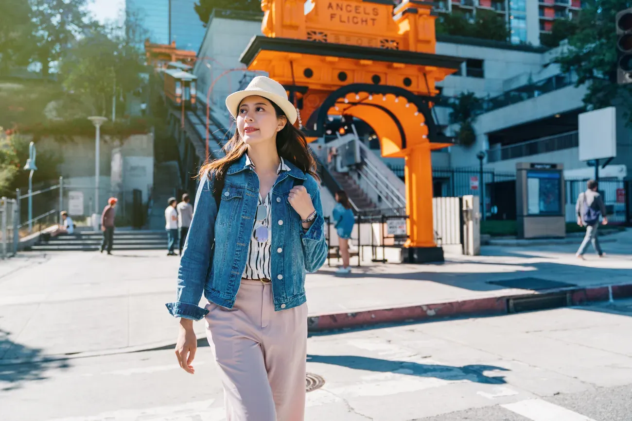 The Angels Flight railway station arch in downtown Los Angeles