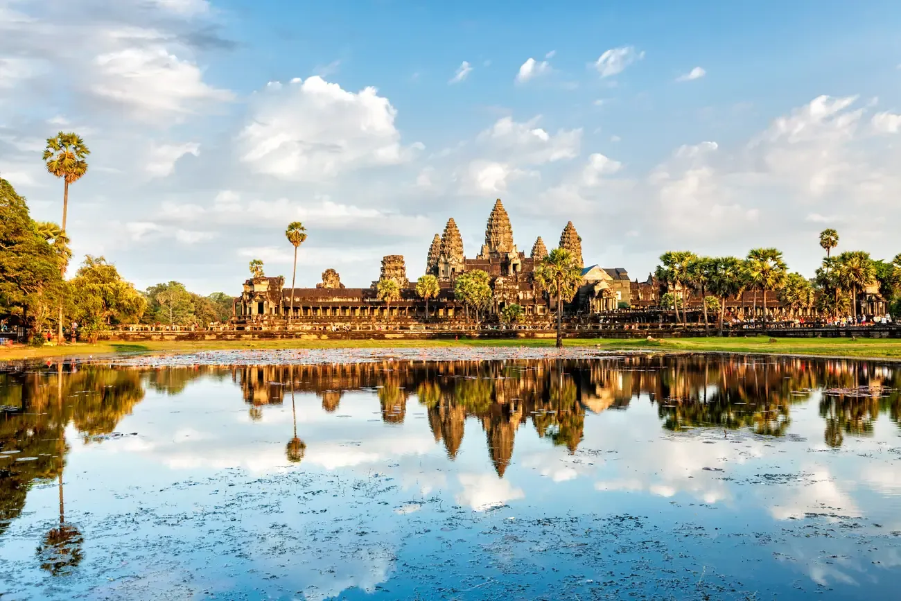 Angkor Wat temple reflected in its pool, Cambodia