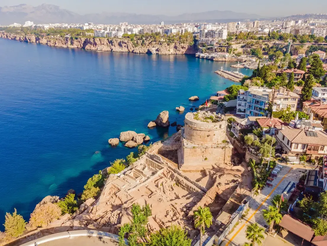 Aerial view of Hidirlik Tower in Antalya Old Town