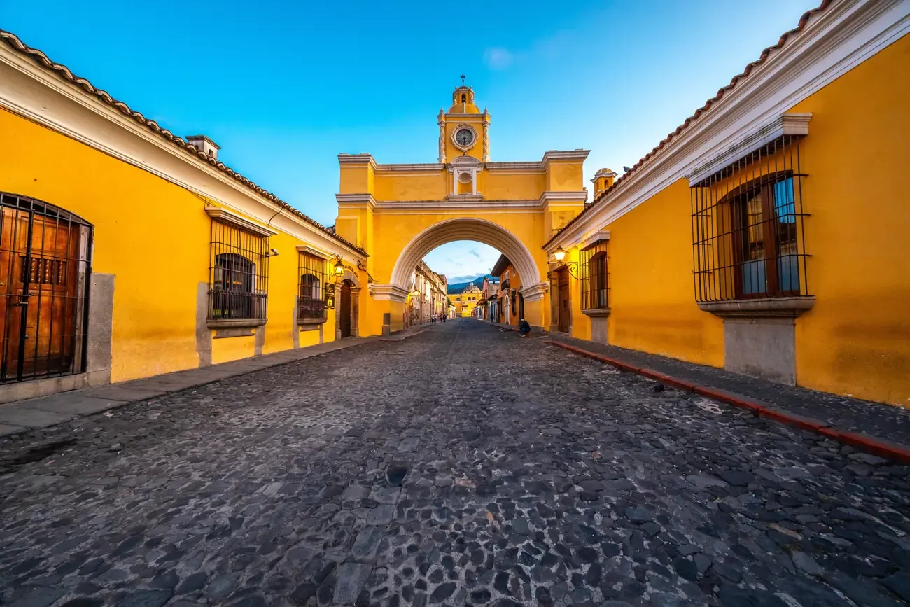 Santa Catalina Arch in Antigua Guatemala at sunset