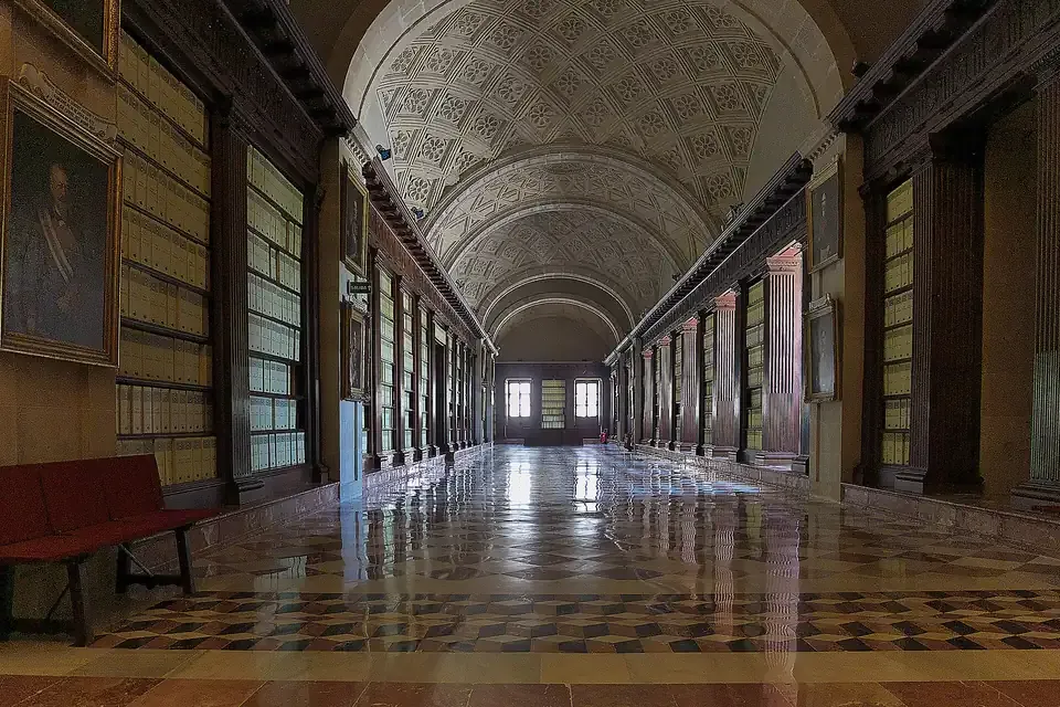 The marble upper gallery of the Archivo General de Indias in Seville