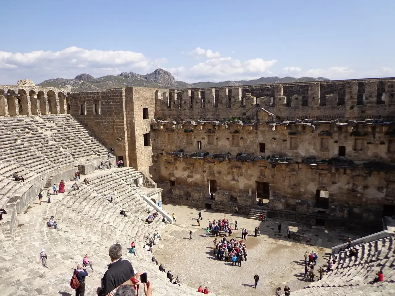 The stage building and seating of the Roman theatre at Aspendos