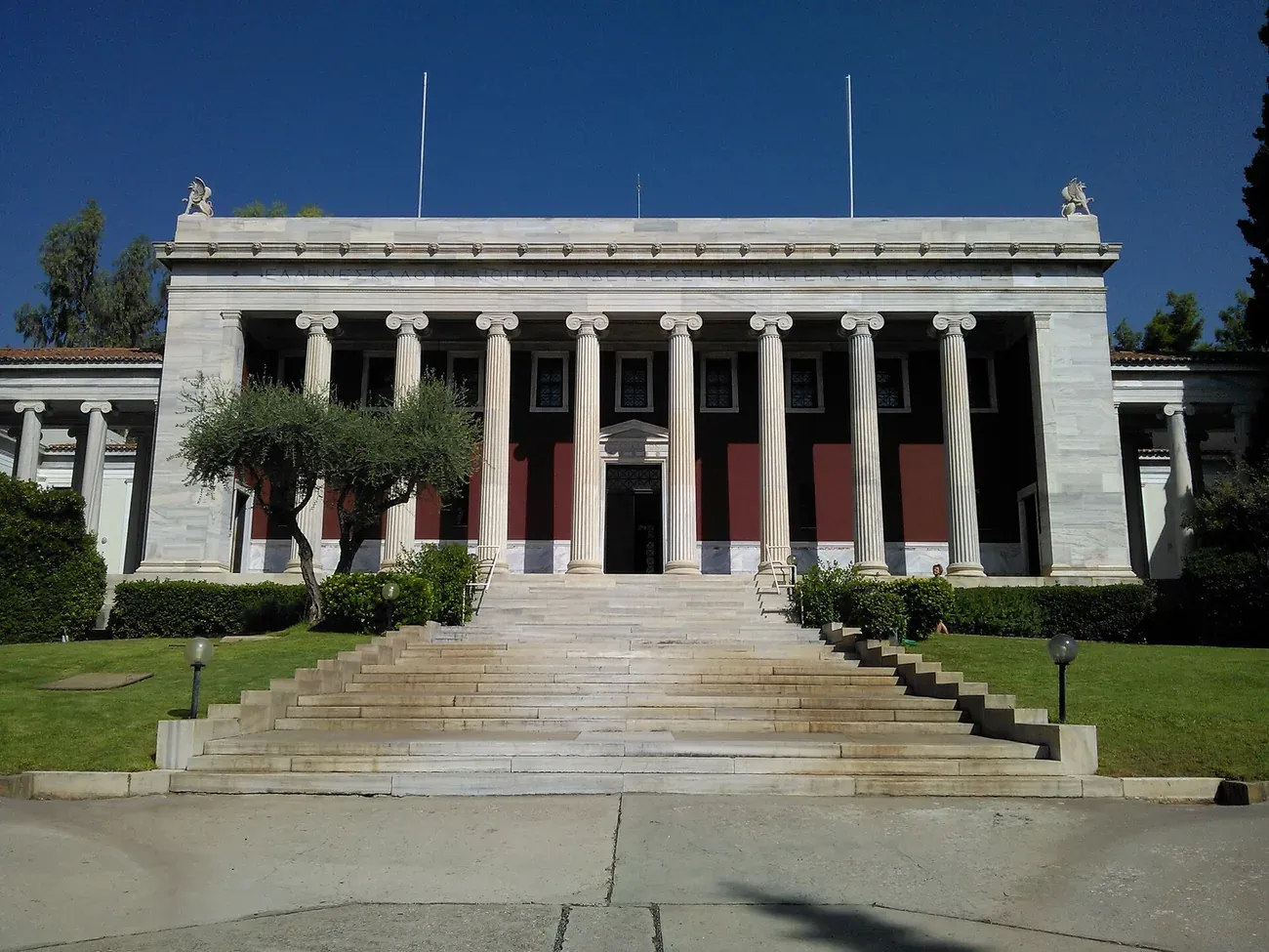 The marble-fronted Gennadius Library with its Ionic columns and wide steps on the American School grounds in Athens