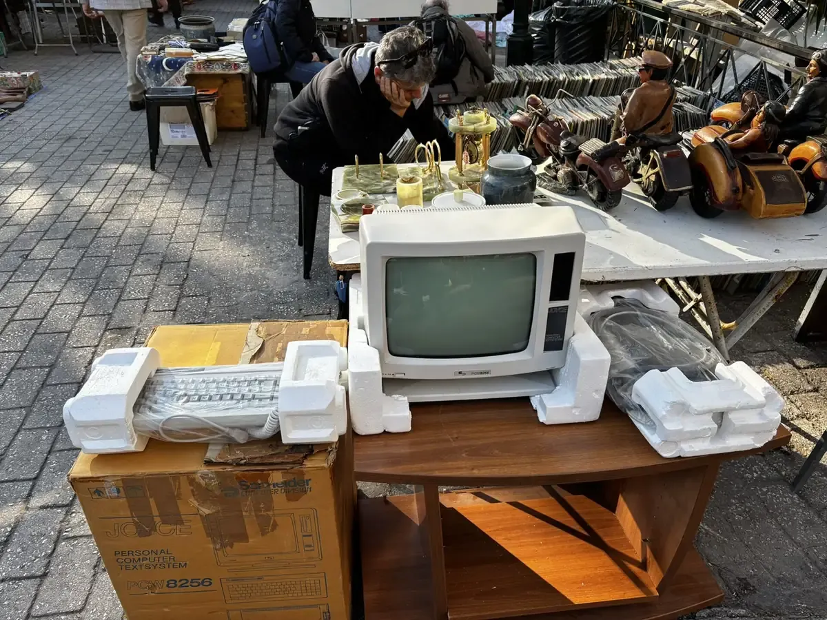 Vintage goods on a stall at the Monastiraki flea market on a Sunday morning, Athens