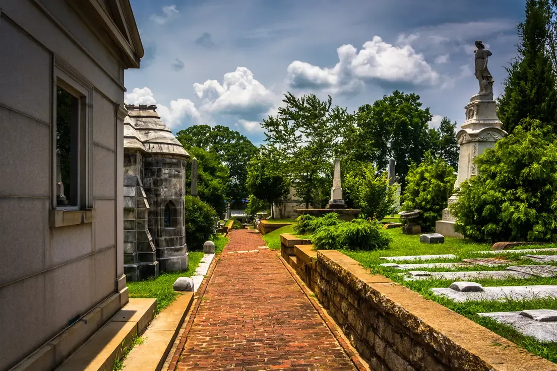 Historic graves and mausoleums at Oakland Cemetery in Atlanta