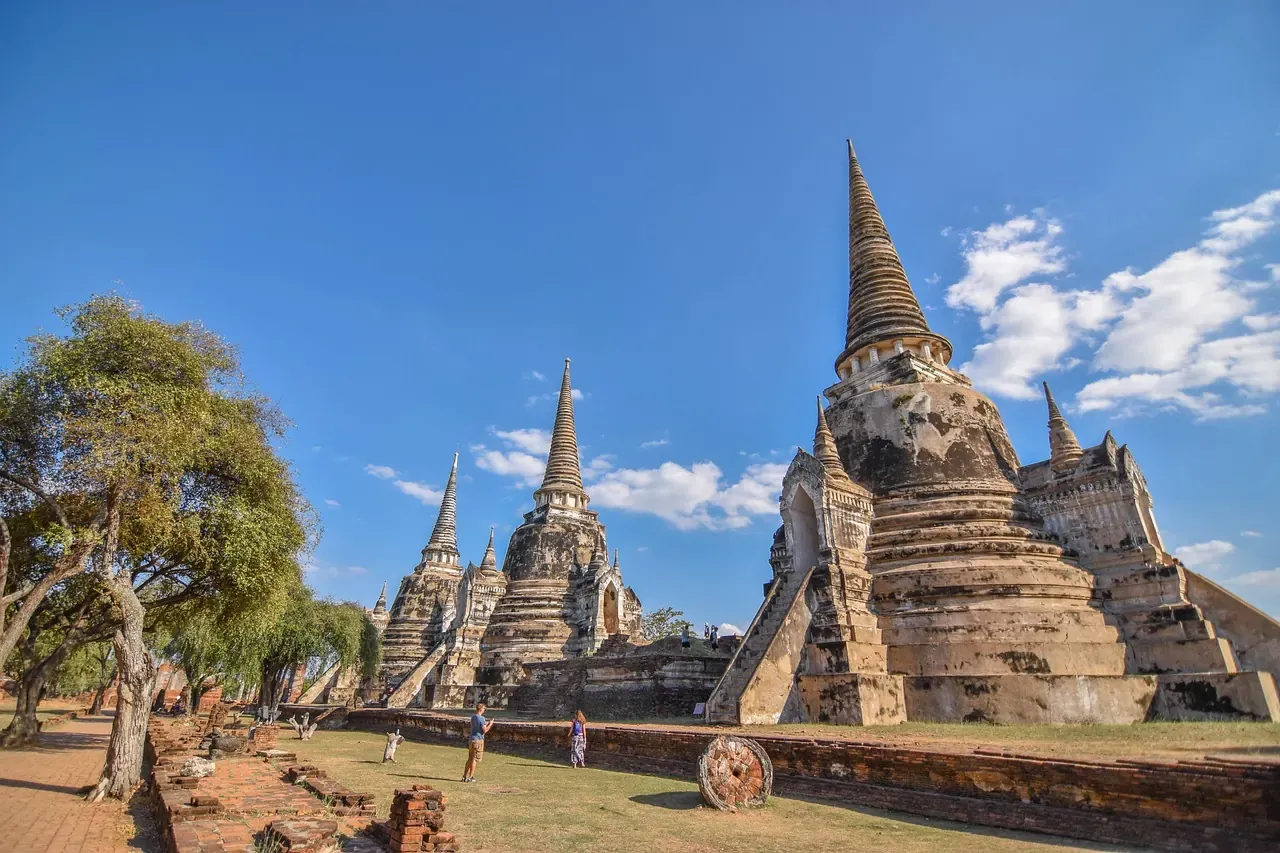 Royal chedis under a clear sky in the Ayutthaya Historical Park
