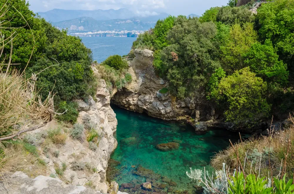 Natural sea pool below the Roman villa ruins at Bagni della Regina Giovanna, Sorrento