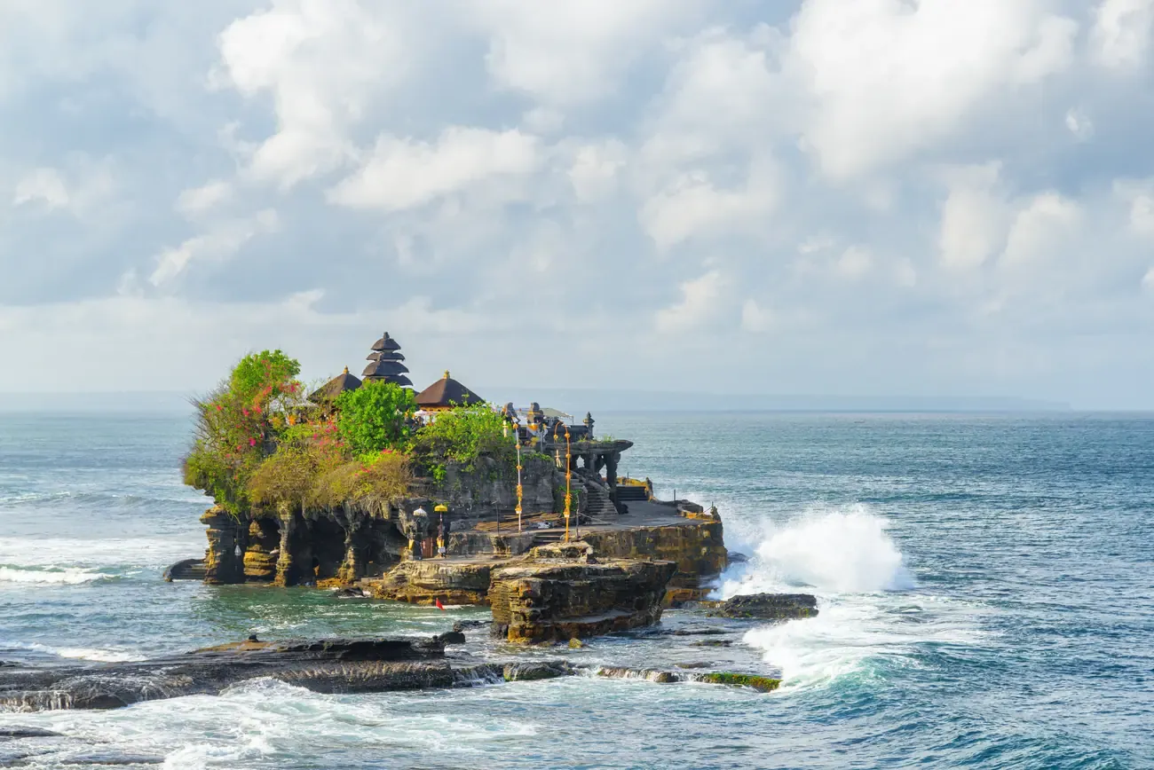 The Pura Tanah Lot temple on its rock formation off the coast of Bali