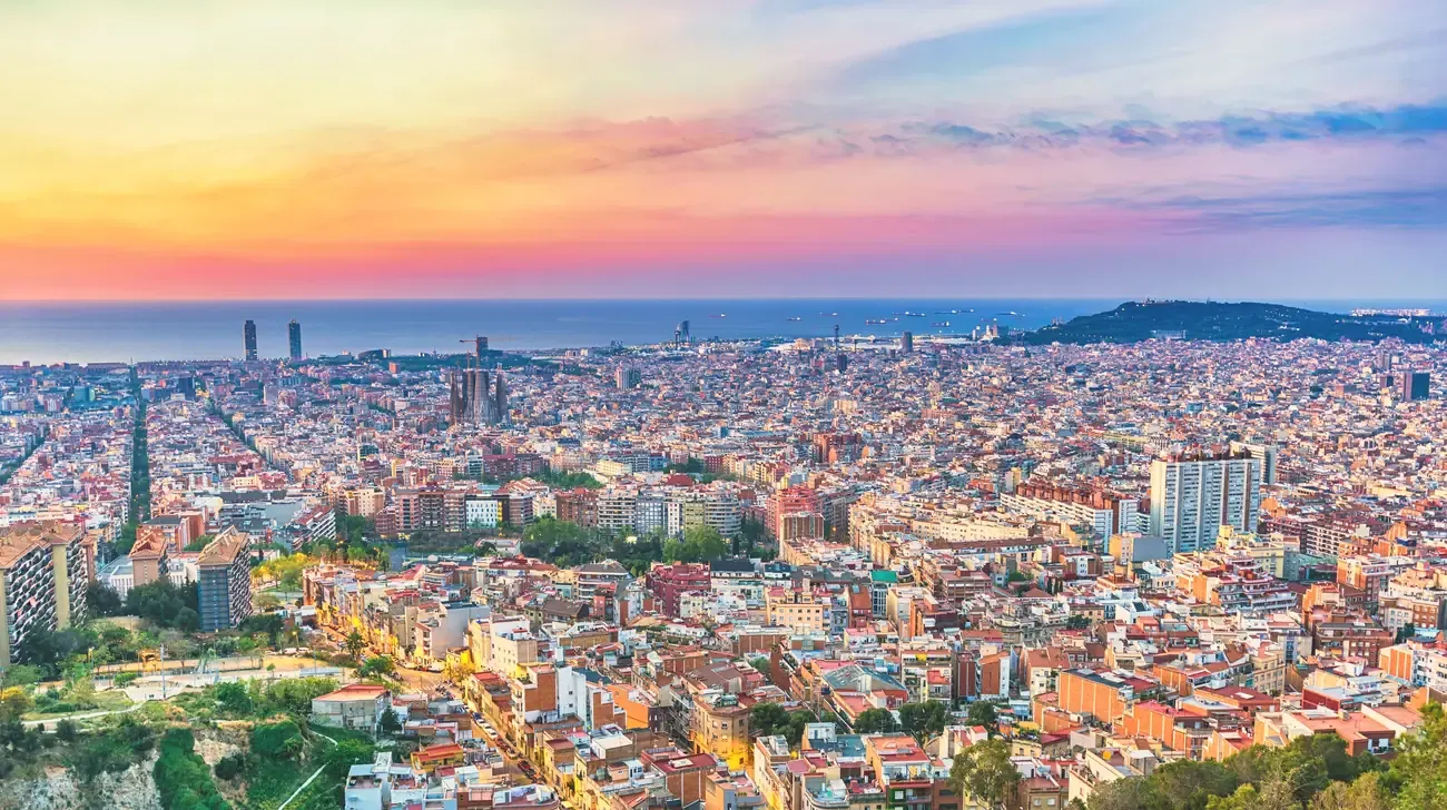 Barcelona skyline at sunset from the Bunkers del Carmel