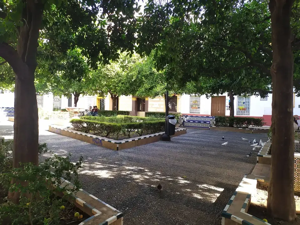 A shaded square in the Barrio de Santa Cruz in Seville