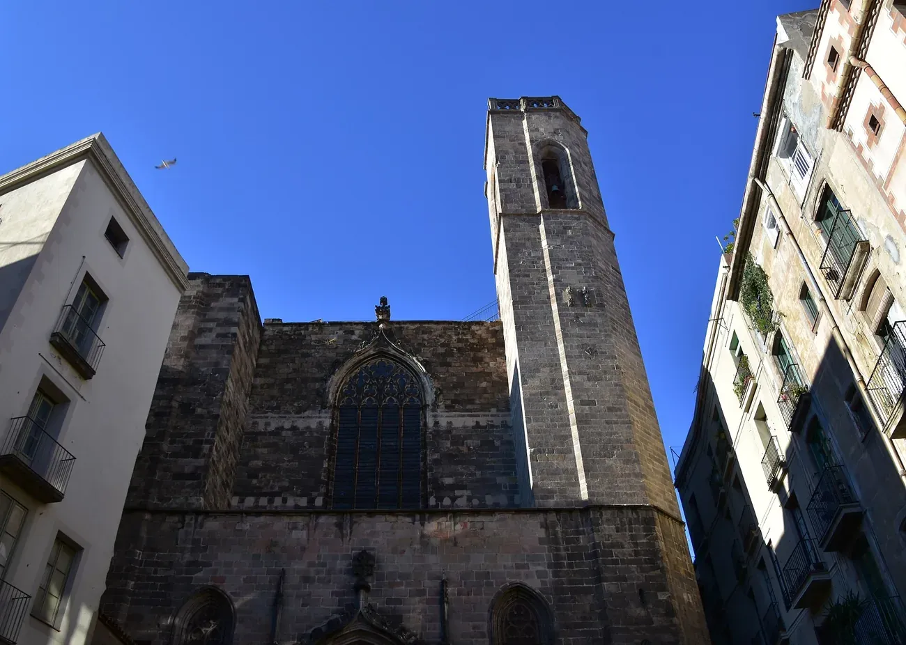 Bell tower and facade of the Basilica of Sants Just i Pastor, Barcelona