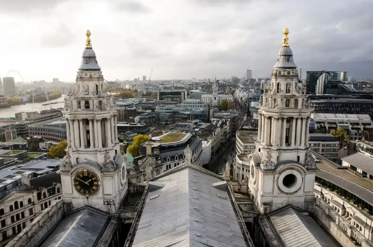 Bell towers on the west facade of St. Paul's Cathedral