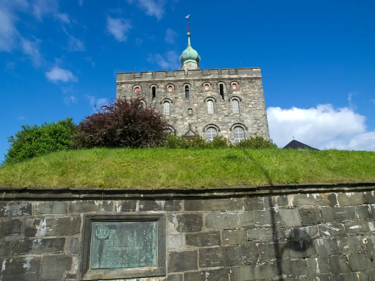 Bergenhus Fortress and the Rosenkrantz Tower on a sunny day in Bergen, Norway