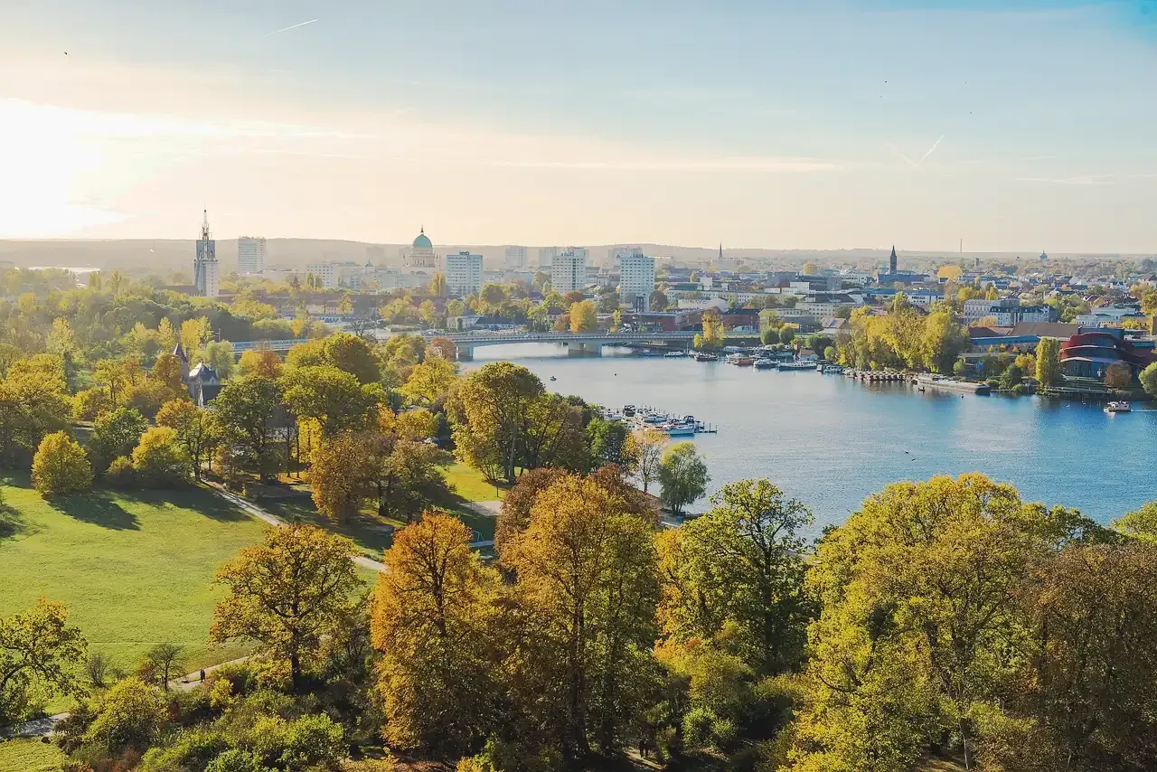 Aerial view over the Havel and Potsdam/Babelsberg lake district
