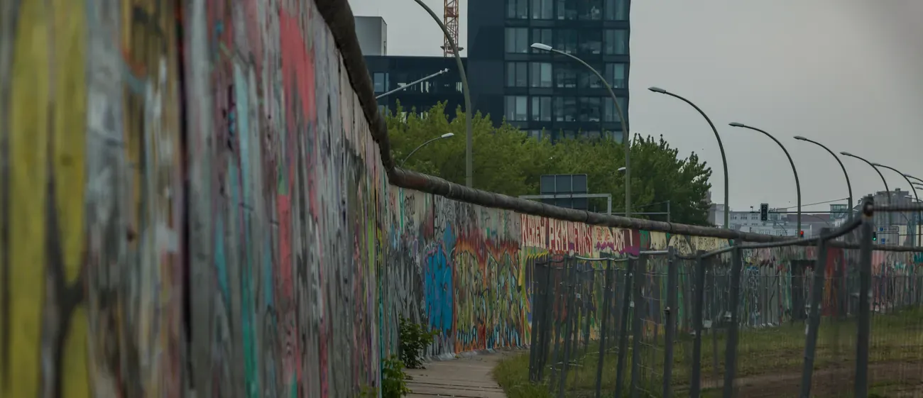 Colourful murals on the East Side Gallery section of the Berlin Wall