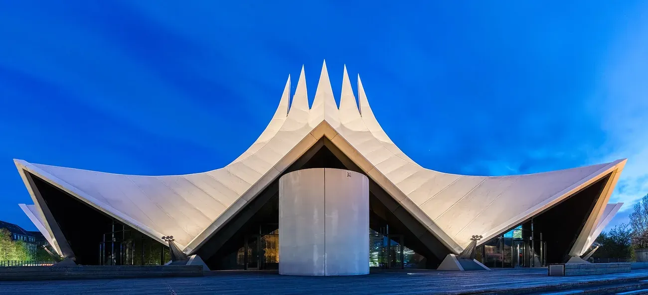 The tent-shaped Tempodrom building in Berlin that houses the underground Liquidrom saltwater pool