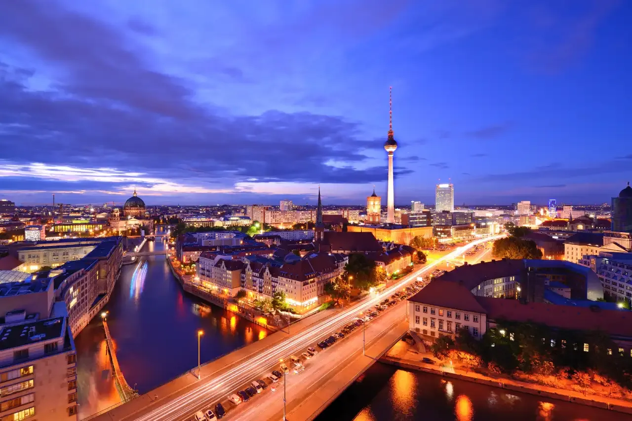 Berlin night cityscape with the Berlin TV Tower