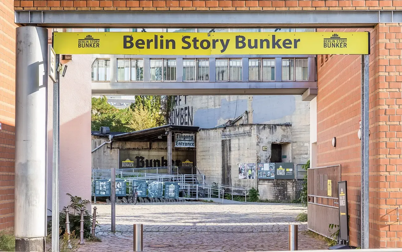 Entrance of the Berlin Story Bunker, a converted 1943 air raid shelter near Anhalter Bahnhof