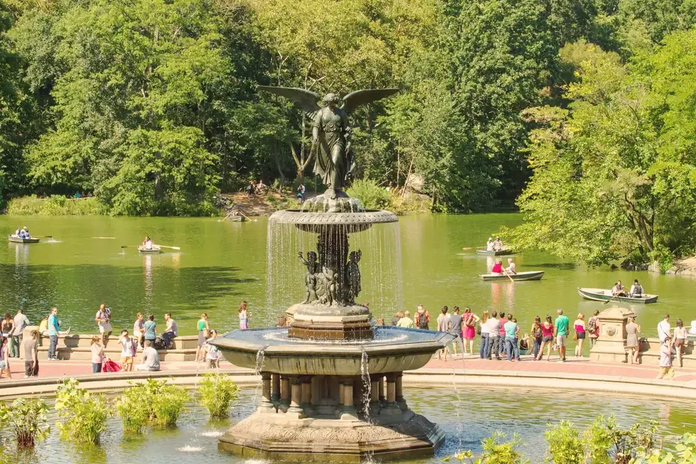 Bethesda Fountain and rowing boats on the Lake in Central Park, New York City