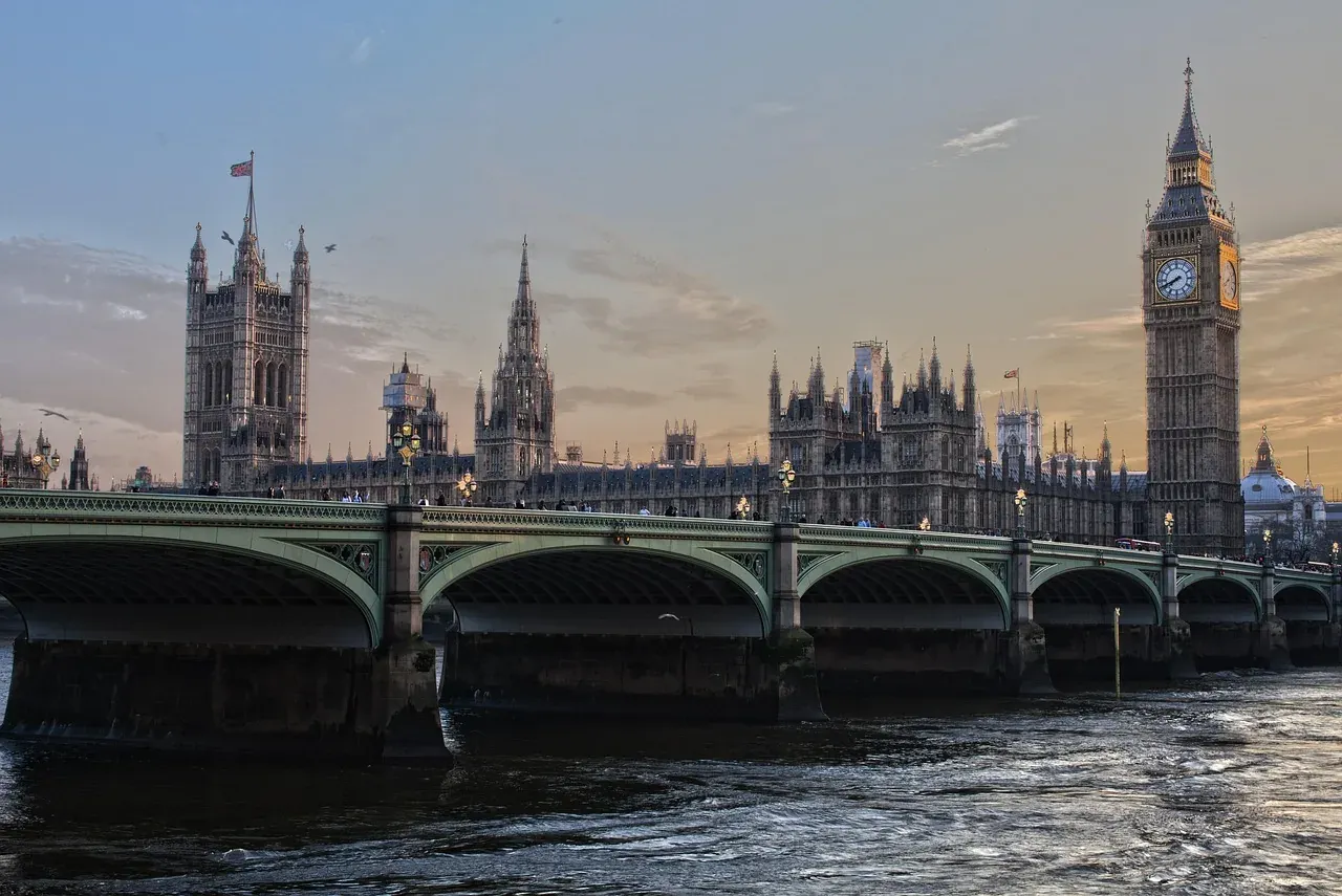 Big Ben and the Houses of Parliament beside Westminster Bridge in London