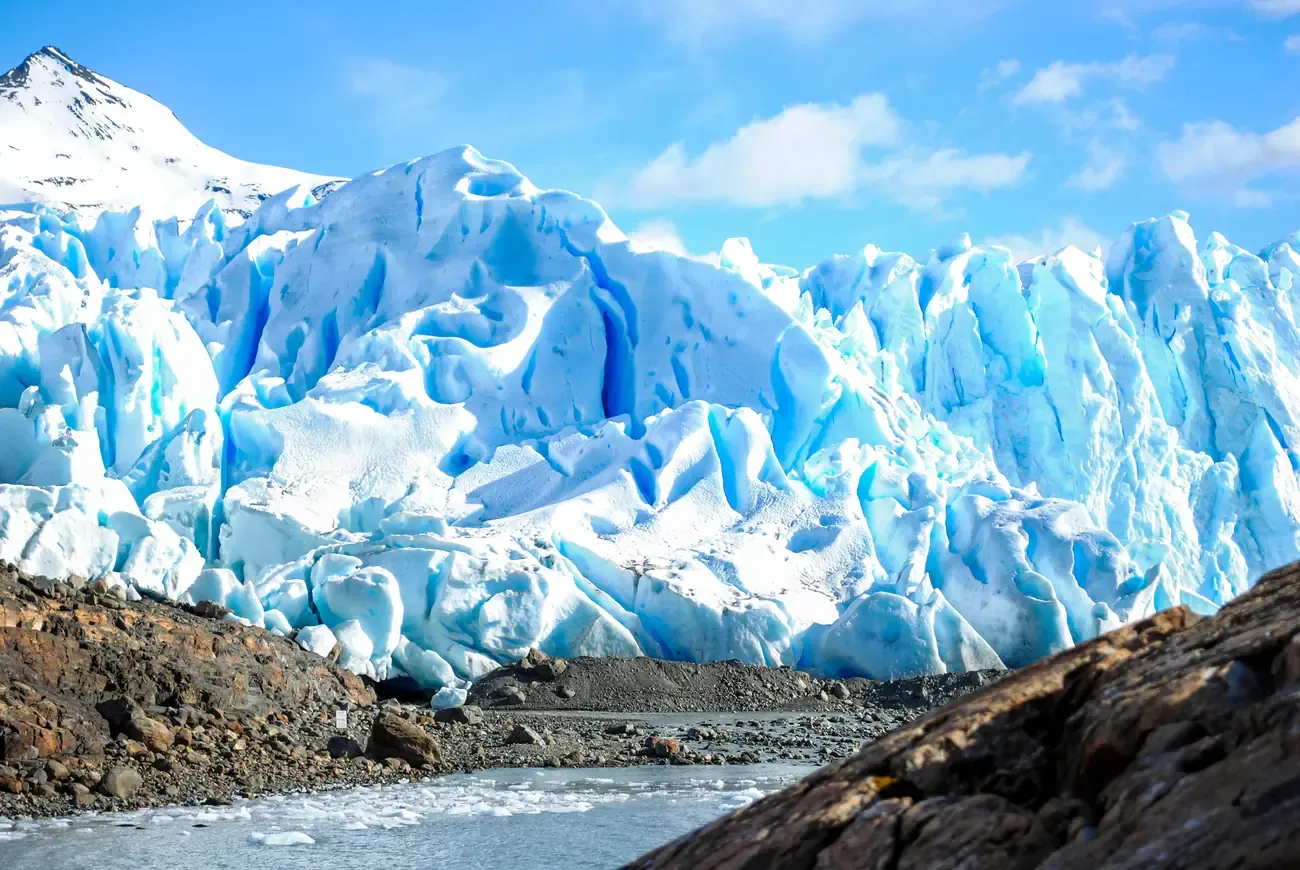Blue ice formations of the Perito Moreno Glacier near El Calafate
