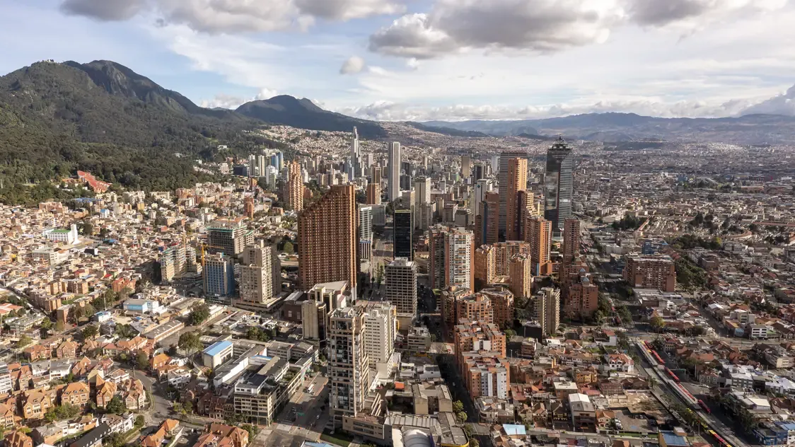 Aerial cityscape of Bogota with the Monserrate mountain