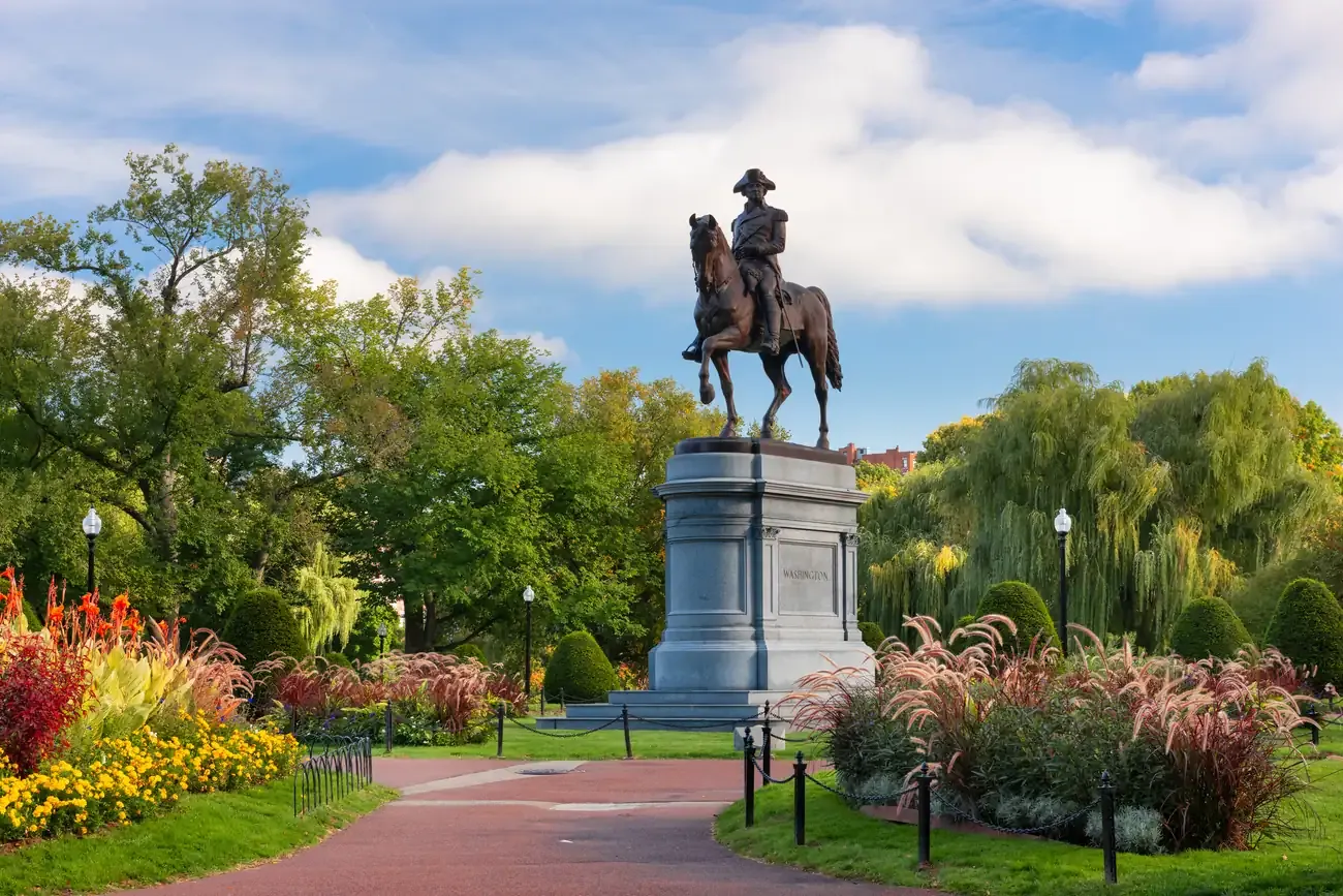 The George Washington equestrian statue in the Boston Public Garden