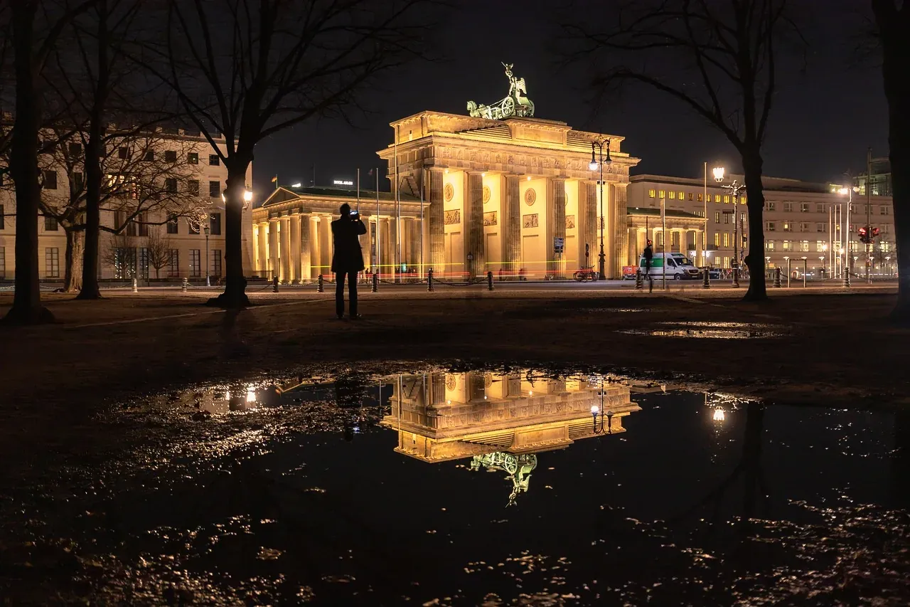 The Brandenburg Gate in Berlin illuminated at night