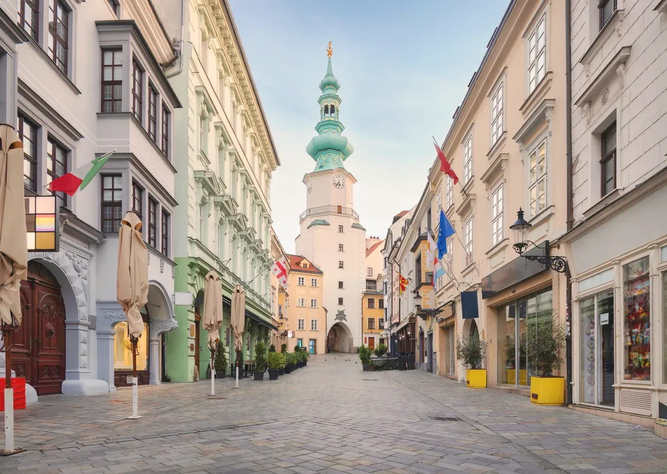 Michael's Gate (Michalska brana), the last surviving gate of Bratislava's medieval old town, by day