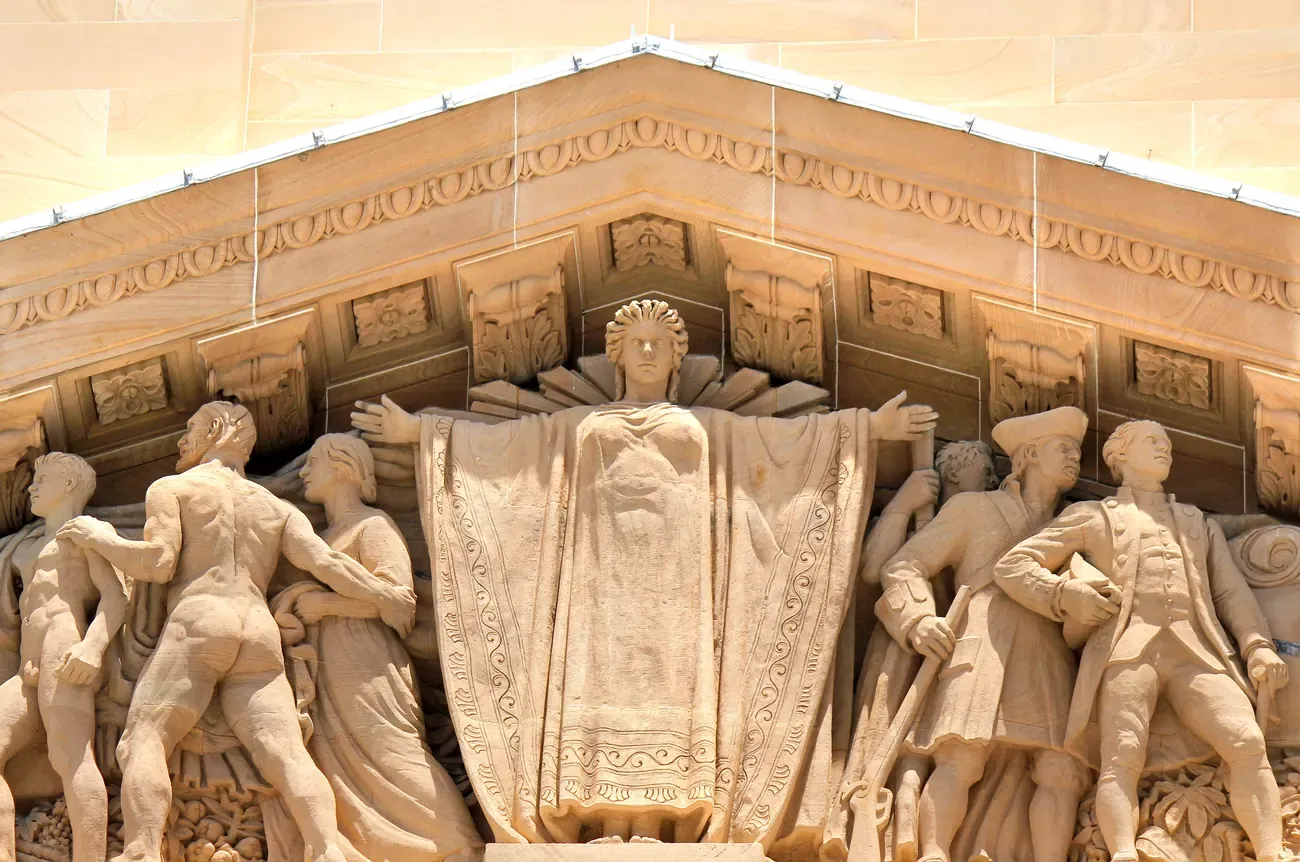 The portico above the entrance to Brisbane City Hall