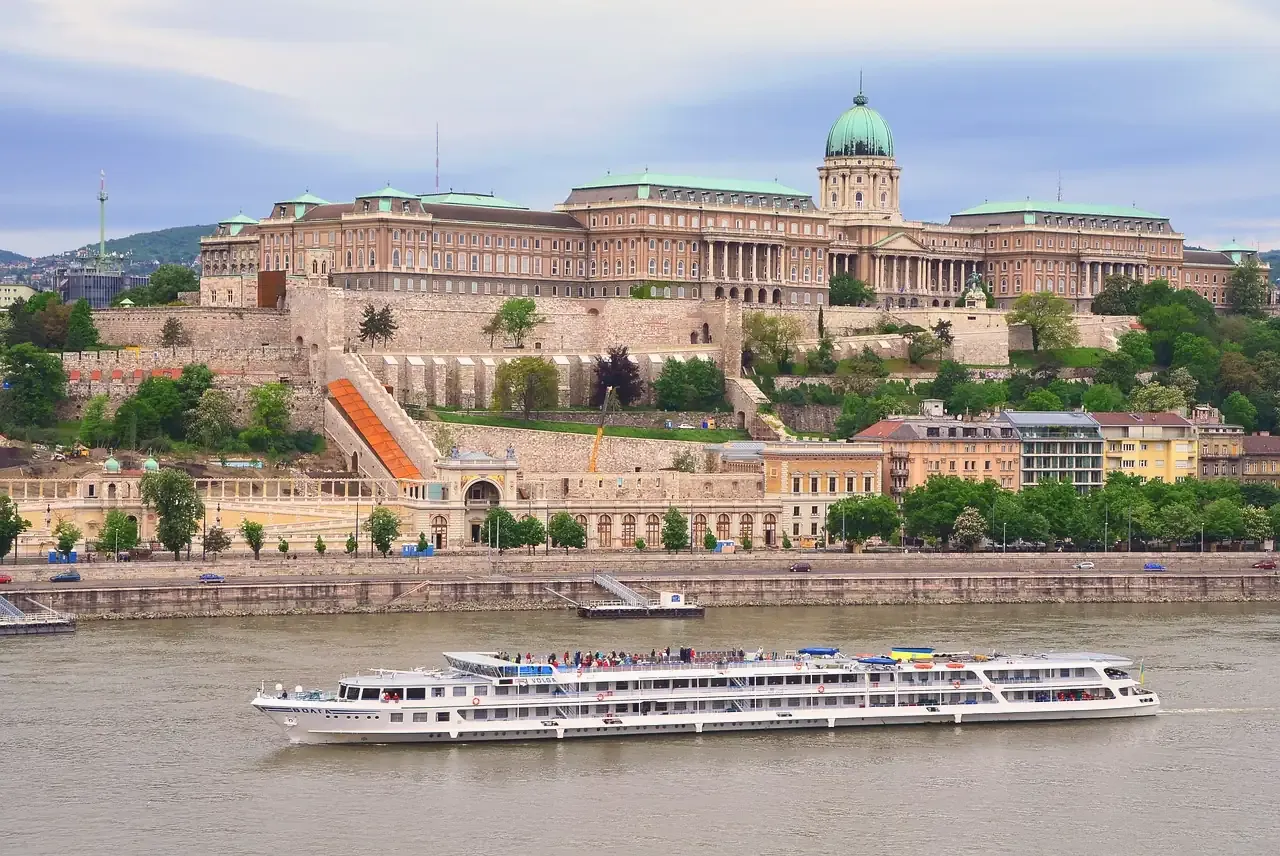 Buda Castle above the Danube riverbank in Budapest