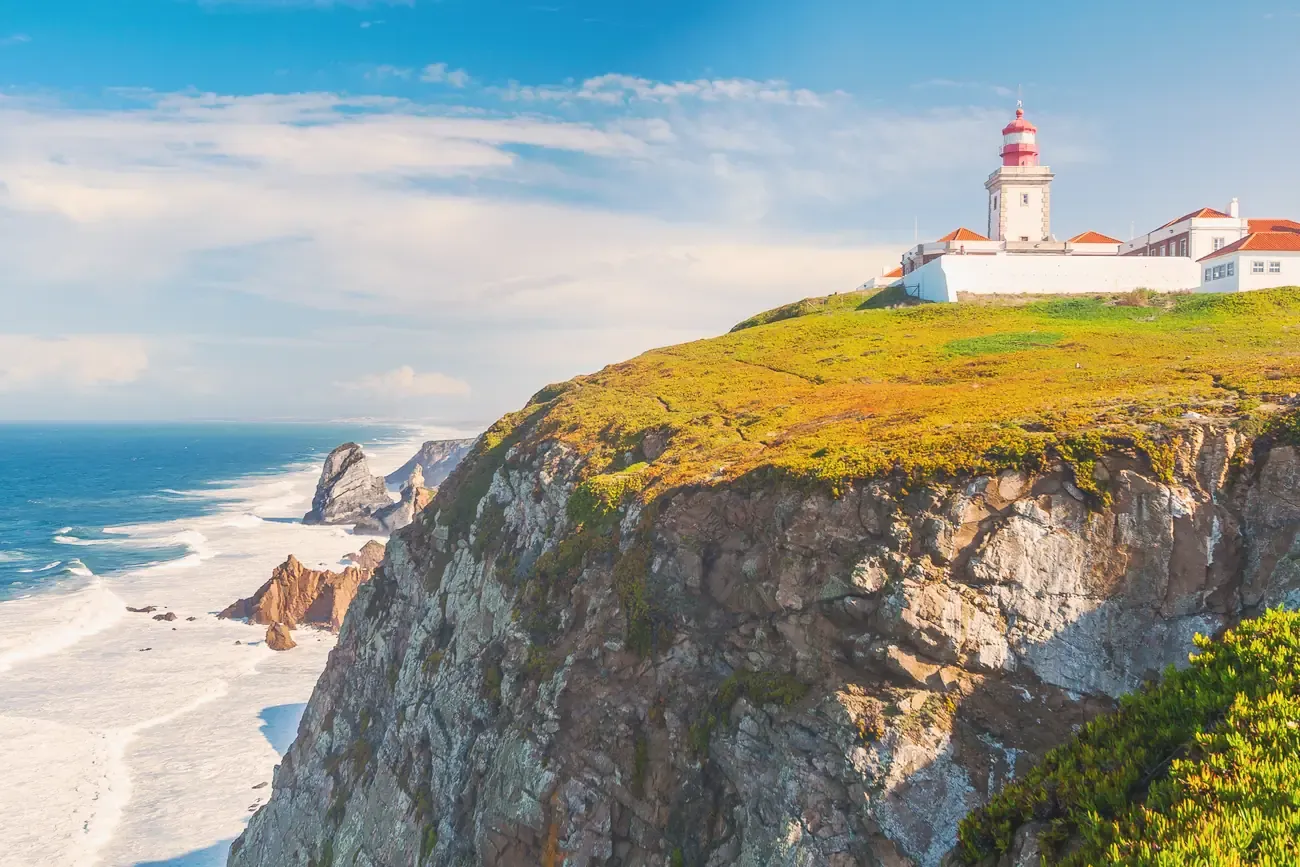 The lighthouse of Cabo da Roca on the cliffs of the westernmost point of mainland Europe
