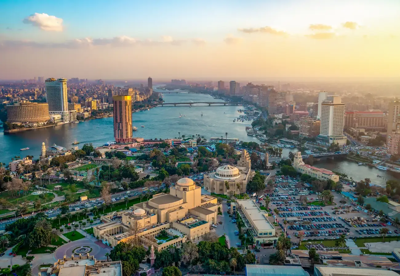 Cairo cityscape along the Nile at sunset