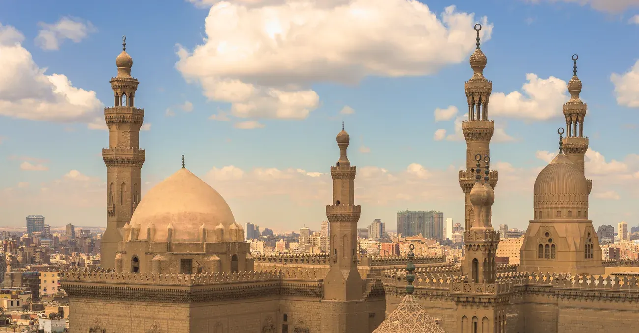 Minarets and domes of the Sultan Hassan Mosque in Cairo