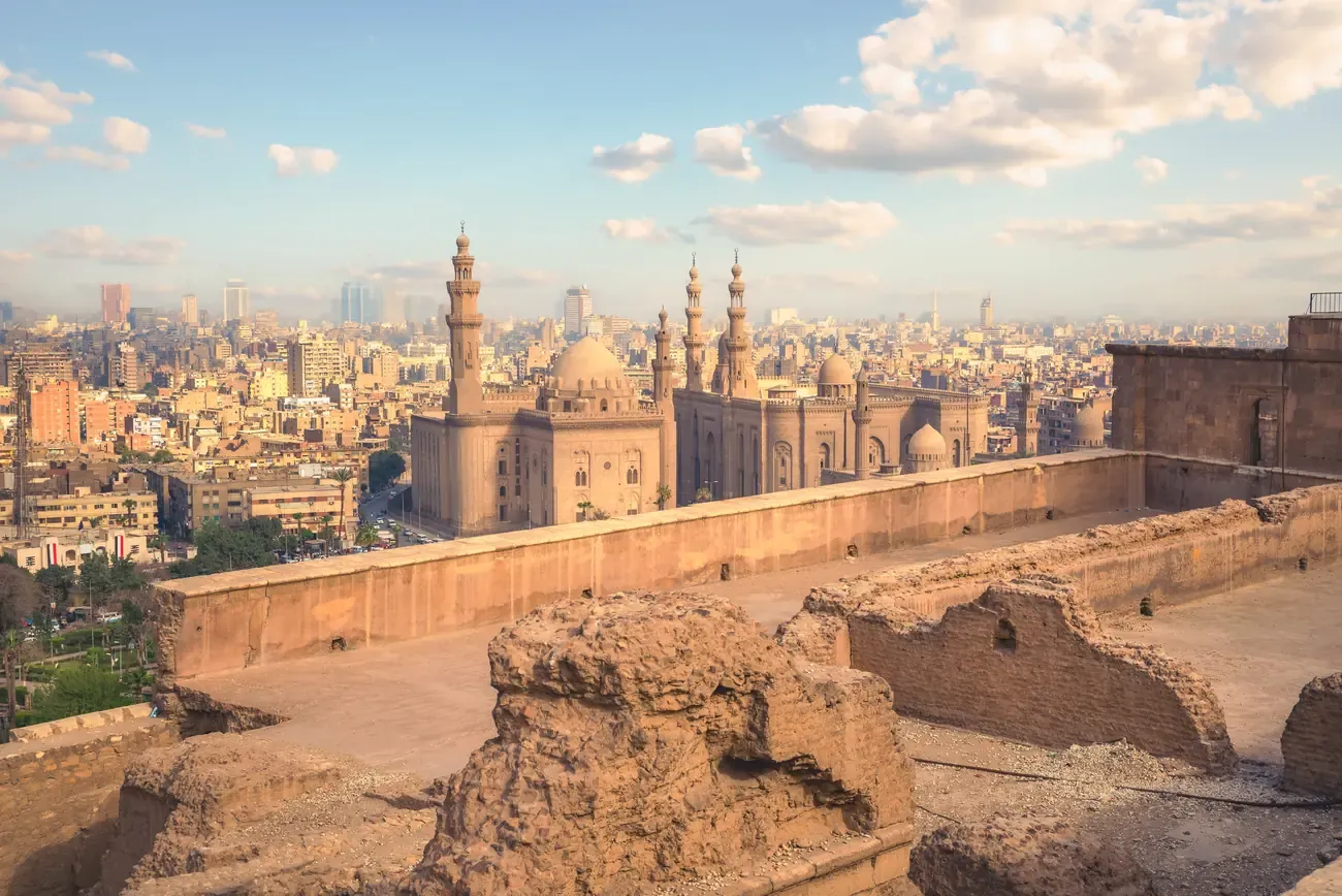 The Sultan Hassan Mosque rising above old Cairo