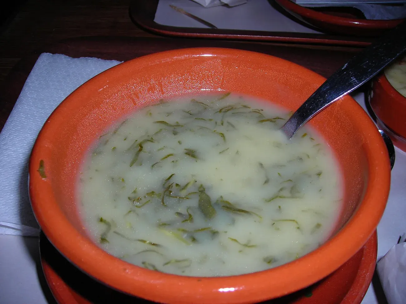 A bowl of caldo verde, the Portuguese kale and potato soup