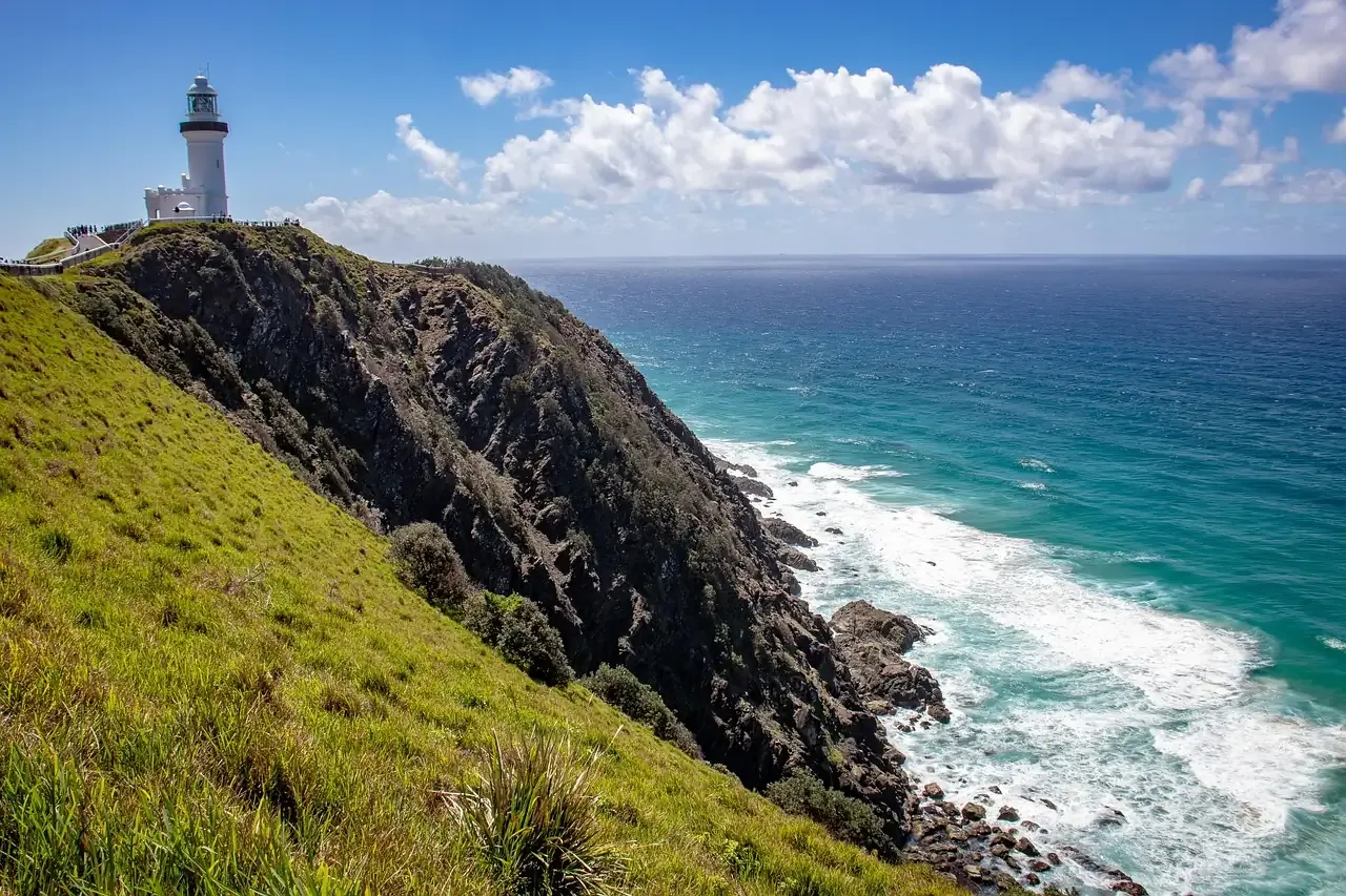 Cape Byron Lighthouse on the headland above the coast at Byron Bay