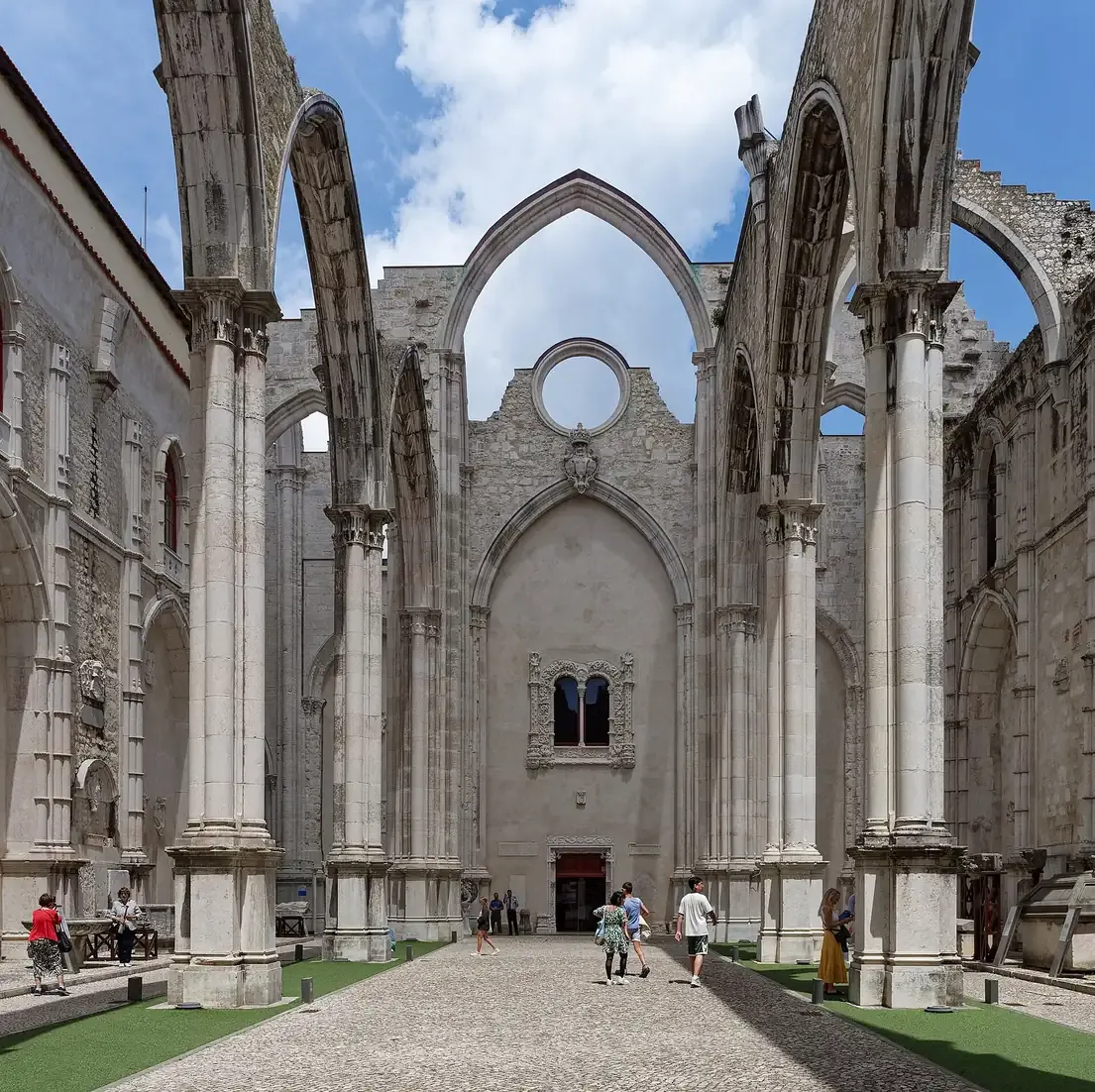 The roofless Gothic arches of the Carmo Convent ruins in Lisbon, now the Carmo Archaeological Museum