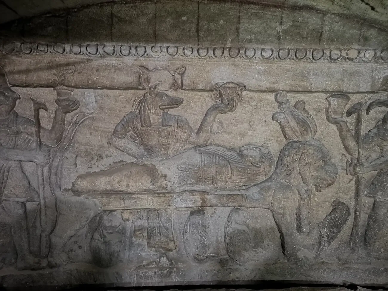 A carved tomb chamber in the catacombs of Kom el Shoqafa in Alexandria