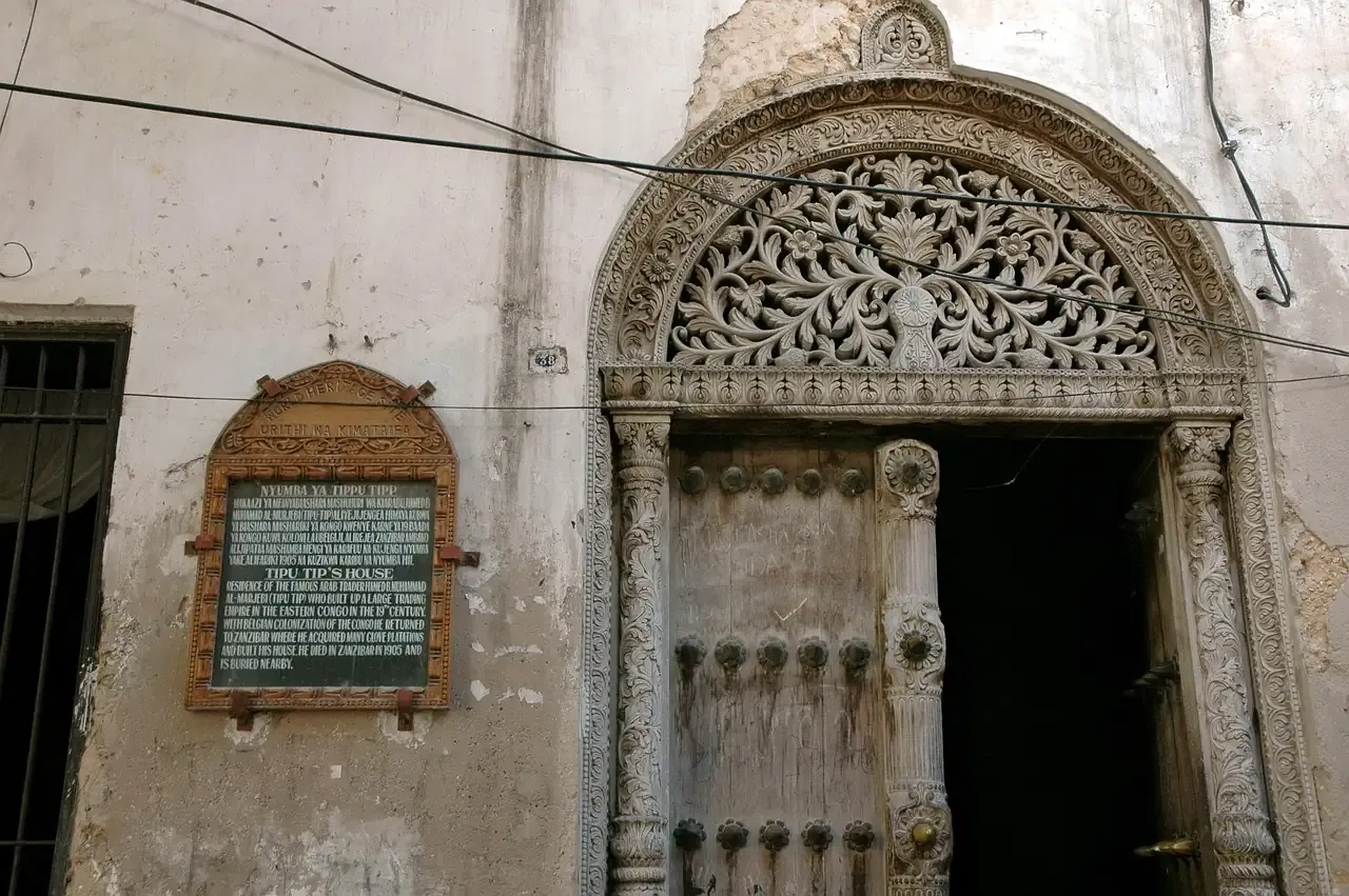 A carved wooden doorway in Stone Town, Zanzibar